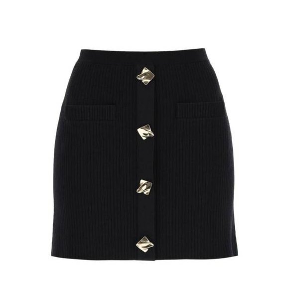 NWT Self Portrait Black Button Knit Skirt Medium